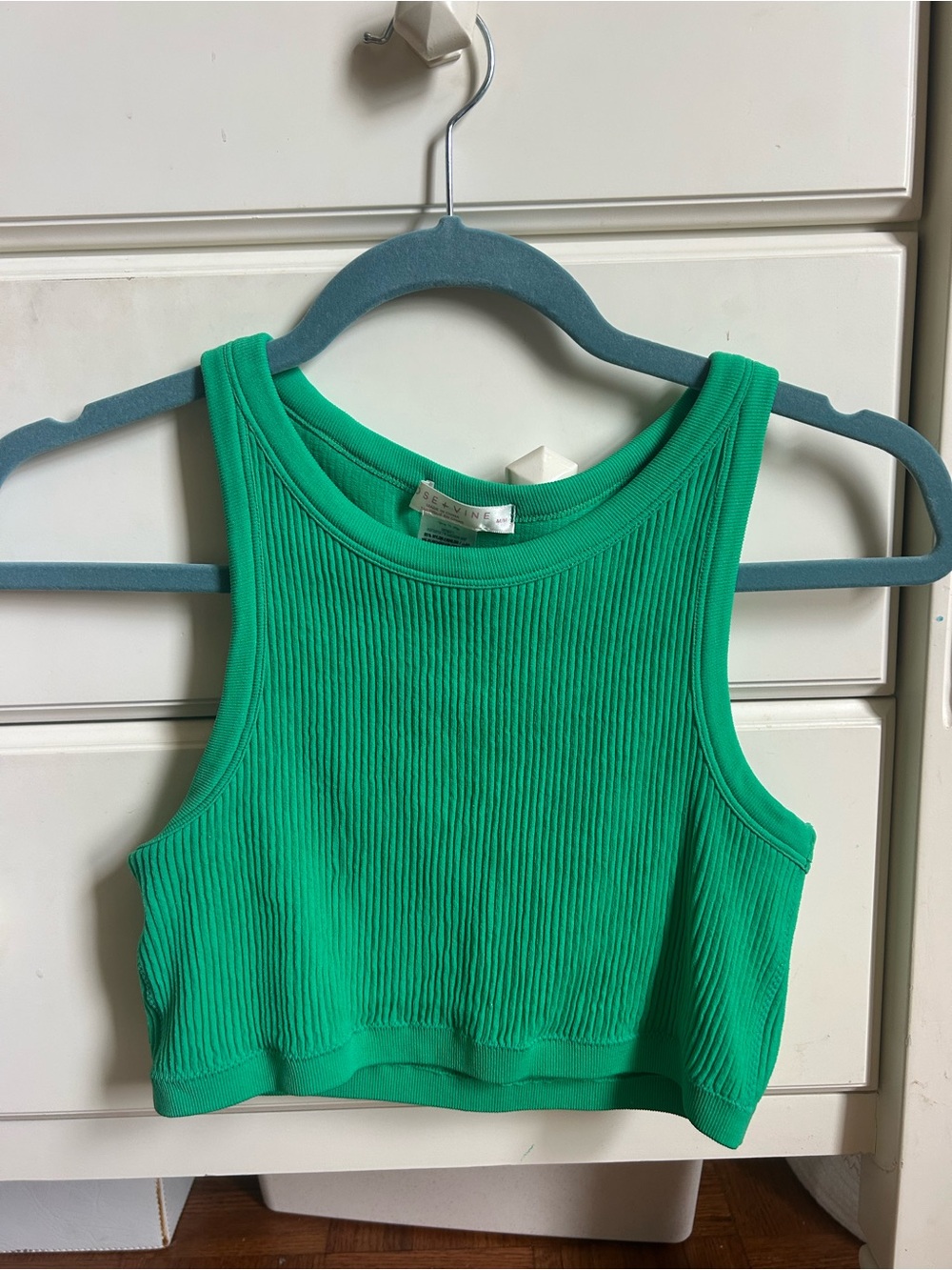 Green Ribbed Cropped Tank Top